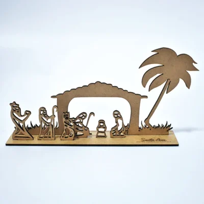 Pesebre de navidad nacimiento en mdf cortado en láser vista frontal