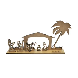 Nacimiento de Navidad en madera MDF con grabado láser personalizado sobre fondo blanco Trazos de Arte.