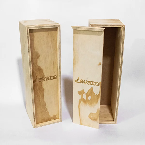 Caja de vino en triplex 11 X 10 X 33 cm 4 Pareja de cajas de vino en triplex de pino abierta y cerrada