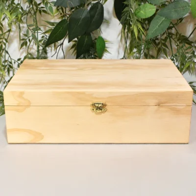 Caja joyero en madera con 8 compartimientos vista frontal cerrada en acabado natural