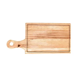 Tabla para picar en madera maciza de pino de 18 mm tratada con aceite alimenticio sobre fondo blanco.