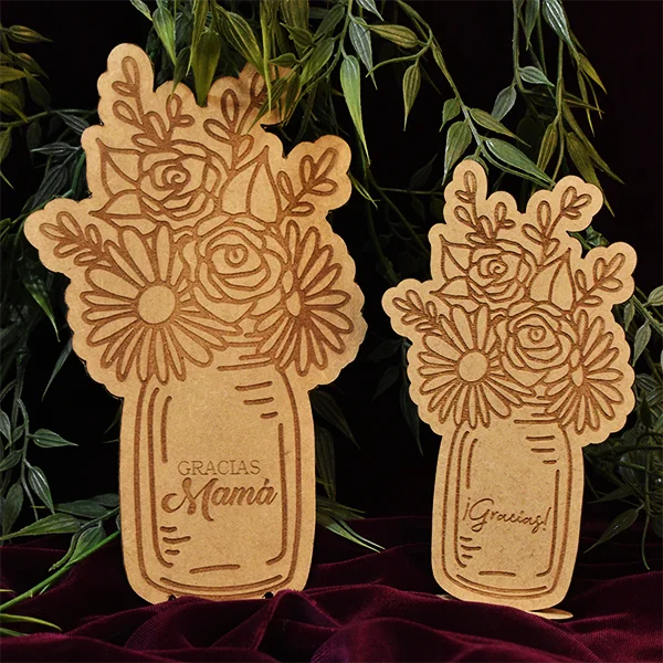 Trofeo de flores mamá en MDF de 3 mm 2 Par de trofeos de flores para mamá en MDF con grabado láser personalizado
