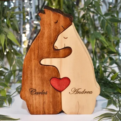 escultura pareja de osos en madera de pino 18 mm personalizada con grabado laser vista frontal