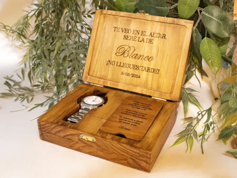 Cajas de madera personalizadas con grabado láser Trazos de Arte