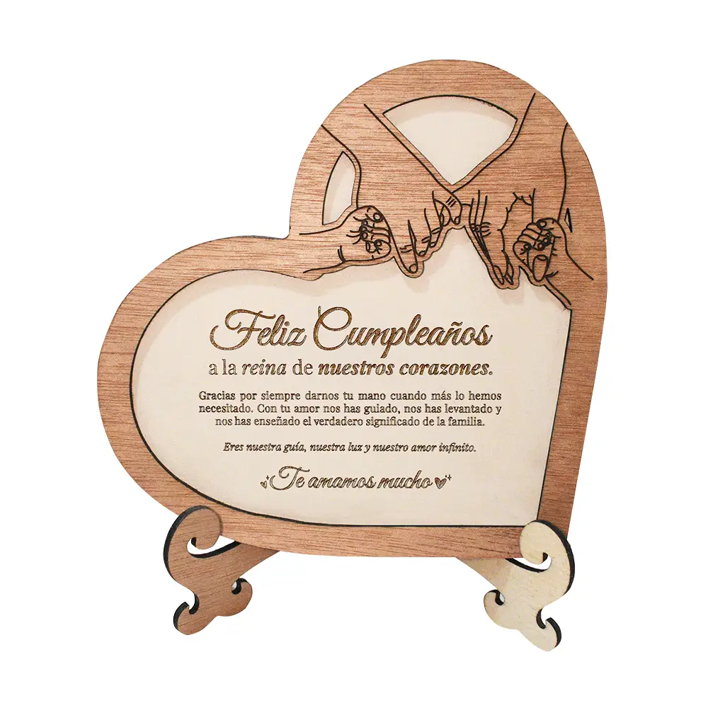 Placa de Madera Personalizada para Escritorio | Trazos de Arte Placa de madera de okume y MDF personalizada para escritorio con base autoportante.