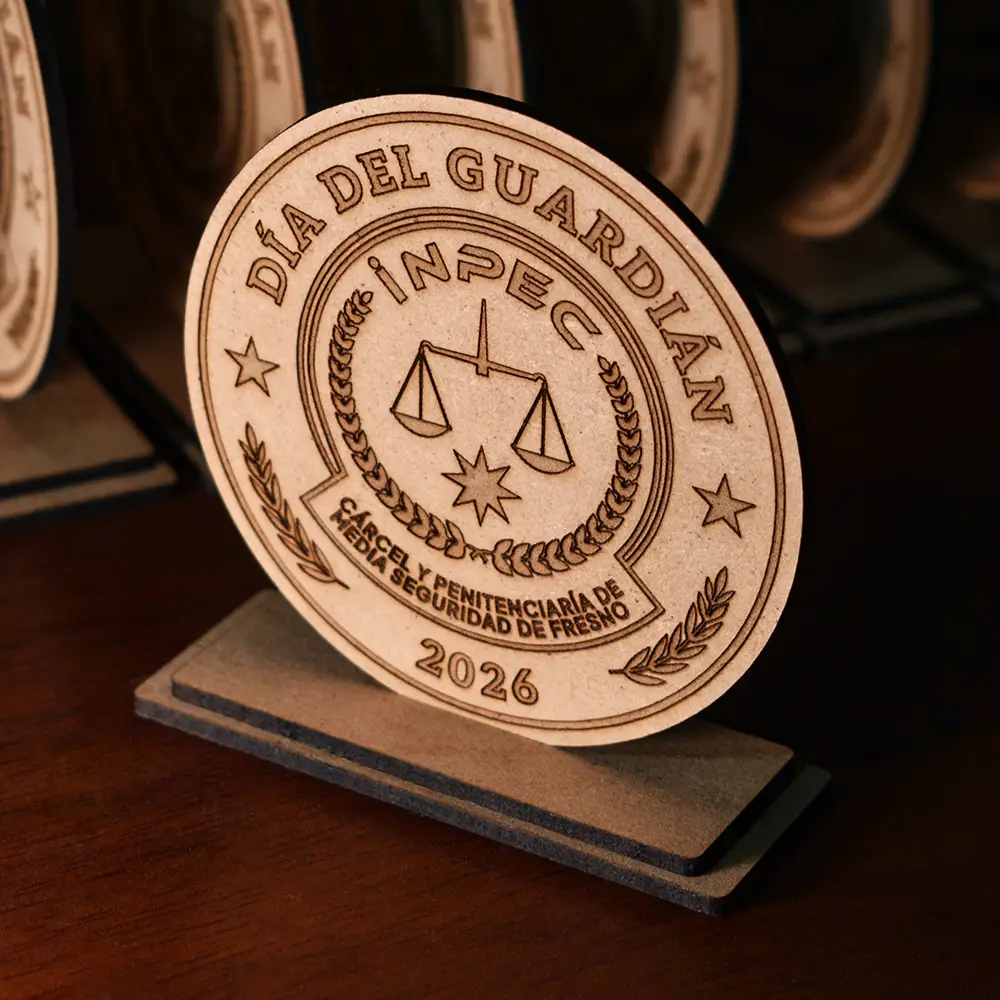 Trofeo en MDF Personalizado con Base | Trazos de Arte Detalle de trofeo en mdf con base de encaje para concursos y torneos escolares.
