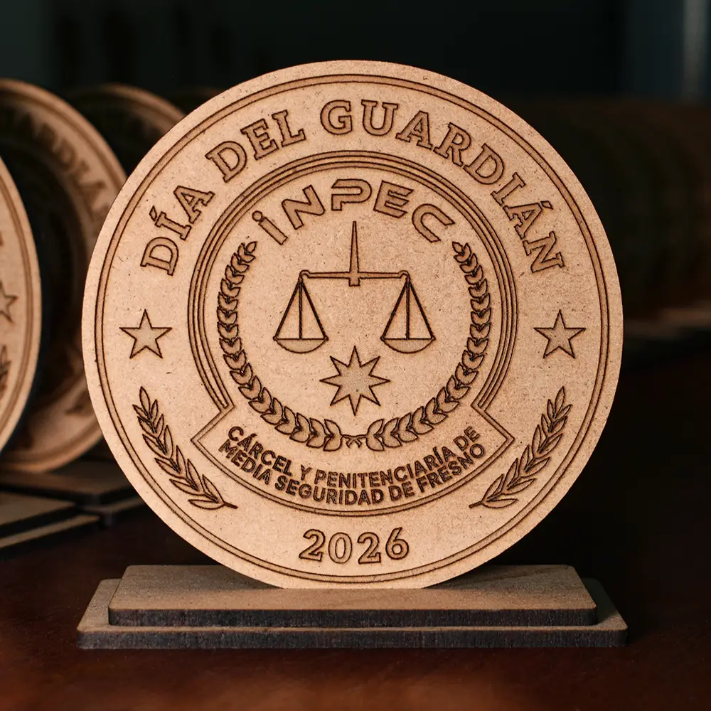 Trofeo en MDF Personalizado con Base | Trazos de Arte Trofeos de madera mdf al por mayor para premiaciones masivas e institucionales.